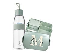 Mepal Juego de fiambrera personalizada, fiambrera con caja de bento, botella de agua Elipse 700 ml, letra inicial grande, menta