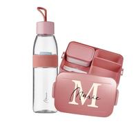 Mepal Juego de fiambrera personalizada, fiambrera Take a break con caja bento, botella de agua Ellipse 700 ml, letra inicial grande, rojo