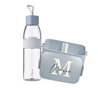 Mepal Juego de fiambrera personalizada, fiambrera Take a break con caja de bento, botella de agua Ellipse 500 ml, letra inicial midi azul claro