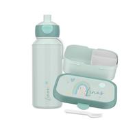 Mepal Juego de fiambrera y botella personalizada, fiambrera infantil con compartimentos, fiambrera y botella de agua con nombre, caja de bento a prueba de fugas, juego con estampado multicolor de