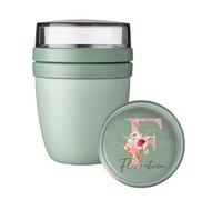 Mepal Lunch Pot - Taza de cereales personalizada, caja de cereales, elipse con nombre, diseño de flores coloridas, letra floral, letra inicial, menta pequeña