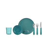 Mepal Mio - Juego de vajilla para niños 6 piezas - Deep turquoise - incluye plato, cuenco, taza y cubiertos - apto para lavavajillas