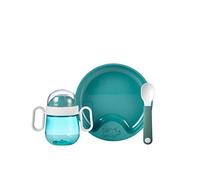 Mepal Mio - set vajilla para bebé 3 piezas - Deep turquoise - con taza anti-derrames - plato de bebé y cucharas de bebé - regalo de nacimiento ideal - apto para el lavavajillas