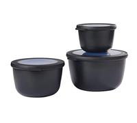 Mepal - Multi Bowl Cirqula Redondo 3-Partes - Caja de Almacenamiento de Alimentos con Tapa - Caja de Almacenamiento Hermética para Nevera y Microondas - 350 ml, 750 ml & 1250 ml - Nordic black