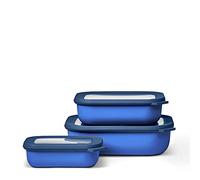 Mepal - Multi Bowl Cirqula Rectengular 3-Partes - Caja de Almacenamiento de Alimentos con Tapa - Caja de Almacenamiento Hermética para Nevera y Microondas - 500 ml, 1000 ml & 2000 ml - Vivid blue
