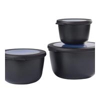 Mepal - Multi Bowl Cirqula Redondo 3-Partes - Caja de Almacenamiento de Alimentos con Tapa - Caja de Almacenamiento Hermética para Nevera y Microondas - 500 ml, 1000 ml & 2000 ml - Nordic black