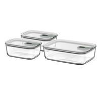 Mepal - Táper de cristal EasyClip 3 piezas - Caja de almacenamiento con tapa y cierre deslizante - Apto para microondas, vaporera, horno, frigorífico y congelador - 2x 700 + 1500 ml - Nordic sage