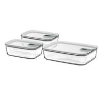 Mepal - Táper de cristal EasyClip 3 piezas - Caja de almacenamiento con tapa y cierre deslizante - Apto para microondas, vaporera, horno, frigorífico y congelador - 2x 1000 + 2250 ml - Nordic sage