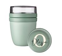 Mepal Taza de cereales personalizada, diseño de elipse con nombre, letra inicial, color menta