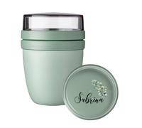 Mepal To-Go - Taza de cereales personalizada, diseño de elipse con nombre, diseño de eucalipto, menta grande