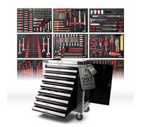 Mephisto Carro de Herramientas/Carrito Auxiliar con Ruedas con 9 cajones 8 de los cuales están llenos de Herramientas como Llaves, carraca con Caja de Tuercas, Destornilladores, etc. en Insertos