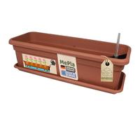 MePla - XXL Balcón con regadera de 100 cm + plato inferior de 97 cm - Terracota, maceta para plantas - Maceta de jardín - Caja de plantas de plástico resistente a la intemperie y a los rayos UV