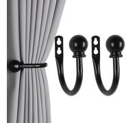 Meplait Paquete de 2 soportes de cortina, soportes de cortina de bola, ganchos de alzapaños de cortina montados en la pared, soportes de cortina para cortinas (bola-negro)