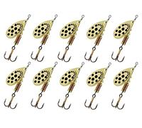 Mepps - Cuchara giratoria de paleta ovalada Aglia - Lote de 10 no1-3,5 G - oro puntos negros