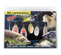 Mepps - Kit de Señuelos Tipo Spinner - Trucha, Lucio, Perca - Selección de Señuelos Comet Aglia Lusox Black Fury XD Minnow - Paquete Predadores
