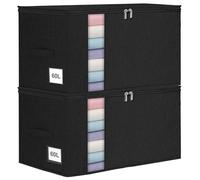 mepure 2 cajas de almacenamiento plegables, 60 l, bolsa de almacenamiento grande con cremallera estable, cajas de tela con tapa para armario, edredones, ropa, manta, 55 x 35 x 30 cm