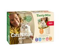 MERA Cats Nature Adult Tasty Mix Premium Comida húmeda para Gatos 12 x 85 g, sin azúcar ni Cereales, Comida húmeda para Gatos Adultos, Alto Porcentaje de Carne, Paquete económico