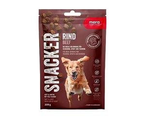 MERA Snacker Rind (1 x 200 g), sin Cereales, golosinas Suaves para Perros para Entrenamiento o como Aperitivo, sabrosas golosinas carnosas para Todos los Perros
