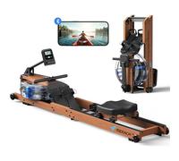 MERACH Máquina de remo de agua de madera, plegable, material de árbol de goma y asiento cómodo, con aplicación exclusiva con experiencia de mapas interactivos, experiencia de remo inmersiva, ideal