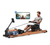 MERACH Máquina de Remo de Agua Plegable de Casa, Madera de Caucho y Asiento cómodo, con App Exclusiva, Mapa Interactivo y Juegos, Experiencia de Remo inmersiva, MAX 180 kg (R28)