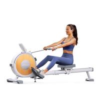 MERACH Máquina de Remo para casa, 16 Niveles de Resistencia, silenciosa, con Resistencia magnética, con App Exclusiva, diseño de Doble riel Mejorado para Mayor Estabilidad, fácil de Montar (Blanco)