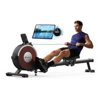 MERACH Máquina de remo para hogar, remo magnético con Bluetooth y 16 niveles de resistencia, actualización a rieles deslizantes dobles, carga máxima de 158 kg, se guarda verticalmente, ahorra espacio
