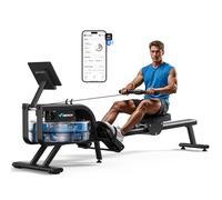 MERACH Remo de agua para el hogar, máquina de remo con resistencia al agua de 15 litros, conectividad Bluetooth y APP, soporte para iPad, asiento ergonómico, ahorro de espacio almacenamiento vertical