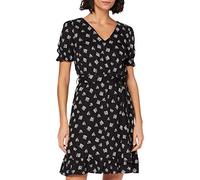 MERAKI Vestido Corto Evasé Mujer, Negro Blanco Estampado de Flores Pequeñas, M