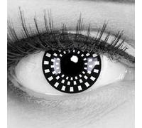 MeralenS Lentillas de color negras 'Psycho' 1 par. Cómodas y perfectas para carnaval de Halloween, blandas, sin dioptrías + recipiente de lentillas, sin graduación