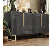 Merax Aparador de 152 cm de ancho, armario de cocina buffet con 4 puertas, armario de cocina buffet con mucho espacio de almacenamiento, armario de almacenamiento con puerta de diseño, tiradores y