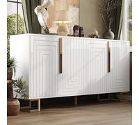 Merax Aparador de 152 cm de ancho, armario de cocina buffet con 4 puertas, armario de cocina buffet con mucho espacio de almacenamiento, armario de almacenamiento con puerta de diseño, tiradores y