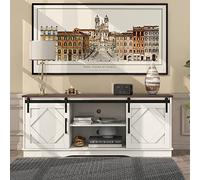Merax Armario de Cocina con 2 Puertas correderas y Estante Ajustable, Estilo rústico, para salón, Comedor, Color Blanco y marrón
