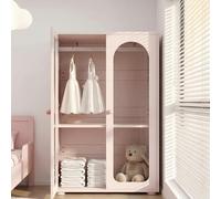Merax Armario infantil con 2 puertas, puertas transparentes acrílicas, barra para colgar ropa y estantes ajustables, armario infantil de MDF, asas de cerámica, rosa bebé, 80 × 50 × 120 cm