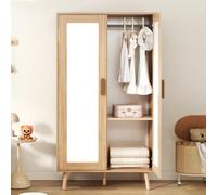 Merax Armario infantil para habitación infantil, armario de 2 puertas, pequeño con barra para colgar, armario para dormitorio, compacto y estable, 80 × 46 × 141,5 cm