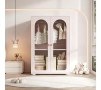 Merax Armario para habitación infantil - Armario compacto con puertas acrílicas, tiradores de cerámica y estantes ajustables en altura - Rosa bebé, 80 × 50 × 120 cm, ideal para ropa infantil