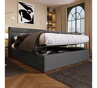 Merax Cama doble tapizada con espacio de almacenamiento, cama de 160 x 200 cm con somier de metal y lino, color gris