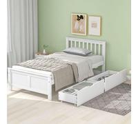 Merax Cama Individual con cajones, 90 x 200 cm, Cama de Madera con cabecero y somier, Estilo Sencillo, Cama Infantil, Marco de Madera de Pino, Color Blanco