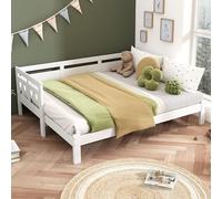 Merax Cama infantil de 90 x 190 cm, cama funcional de invitados de madera maciza, cama de madera con somier y protección contra caídas, cama nido individual y doble, para niñas, decoración en forma de