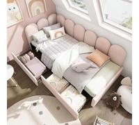 Merax Cama tapizada 90 x 190 cm, cama individual con cajones, cama de almacenamiento, cama de terciopelo, sofá cama con somier, para niños y niñas, rosa (sin colchón)