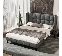 Merax Cama tapizada de 140 x 200 cm con somier y cabecero, cama juvenil, soporte de listones de madera, fácil montaje, terciopelo, gris