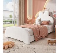 Merax Cama tapizada de 90 x 200 cm, cama infantil moderna con cabecero en orejas de conejo, marco de cama individual con somier y reposapiés, marco de cama estable, cama juvenil para niñas, sin