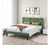 Merax Cama tapizada para Cama Doble, 140 x 200 cm, Marco de Cama, somier, cabecero, Terciopelo, Estilo básico, Adultos y Adolescentes, sin colchón, Color Verde