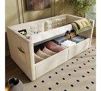 Merax Cama tapizada sofá cama 90 x 200 cm, sofá cama individual con espacio de almacenamiento hidráulico, cama de día para dormitorio, salón, reposabrazos con función de carga, terciopelo, somier de