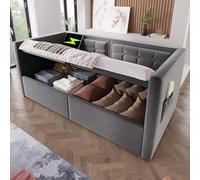 Merax Cama tapizada sofá cama 90 x 200 cm, sofá cama individual con espacio de almacenamiento hidráulico, cama de día para dormitorio, salón, reposabrazos con función de carga, terciopelo, somier de