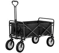 Merax Carro Plegable de Mano para Exteriores, con Soporte para Bebidas, Asas Ajustables y Bolsillo Lateral, para Camping, pícnic, Playa, hasta 100 kg, Color Negro