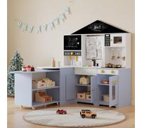 Merax Cocina infantil de madera, multifuncional, con accesorios y efectos sorpresa, para niños a partir de 3 años, color blanco y morado, 60 x 90 x 105 cm