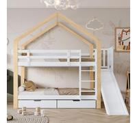 Merax Litera con armario de escalera y cajón de almacenamiento, cama con ventana y techo, color blanco, 90 x 200 cm, pino + MDF, certificado FSC, capacidad de carga de 120 kg