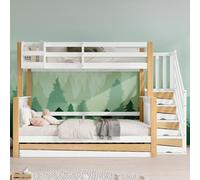 Merax Litera infantil con cama abatible, escalera de almacenamiento y estante de almacenamiento, moderna cama para habitación infantil, ahorra espacio, acabado blanco y natural, 90 x 200 cm, 120 x 200