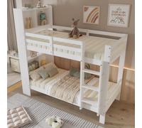 Merax Litera para niños con espacio de almacenamiento, color blanco, 90 x 200 cm, con cabecero de cabeza, escalera segura, diseño que ahorra espacio para habitación infantil