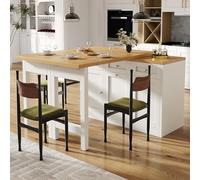 Merax Mesa de bar extensible con espacio de almacenamiento, isla de cocina giratoria de 360°, barra de cocina, con mesa desplegable, bandeja para snacks, compartimento extraíble para basura, Blanco